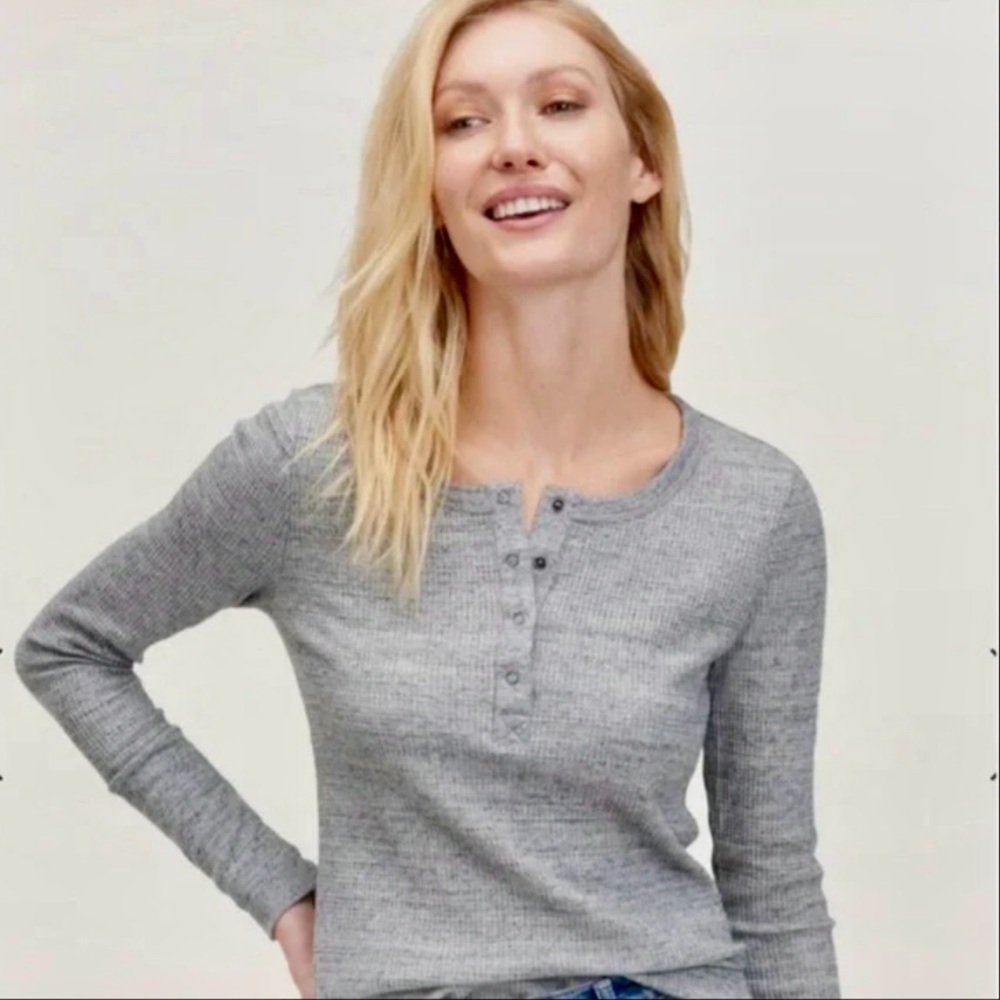 Splendid Forever Henley Heather Grey Long Sleeve Thermal Shirt